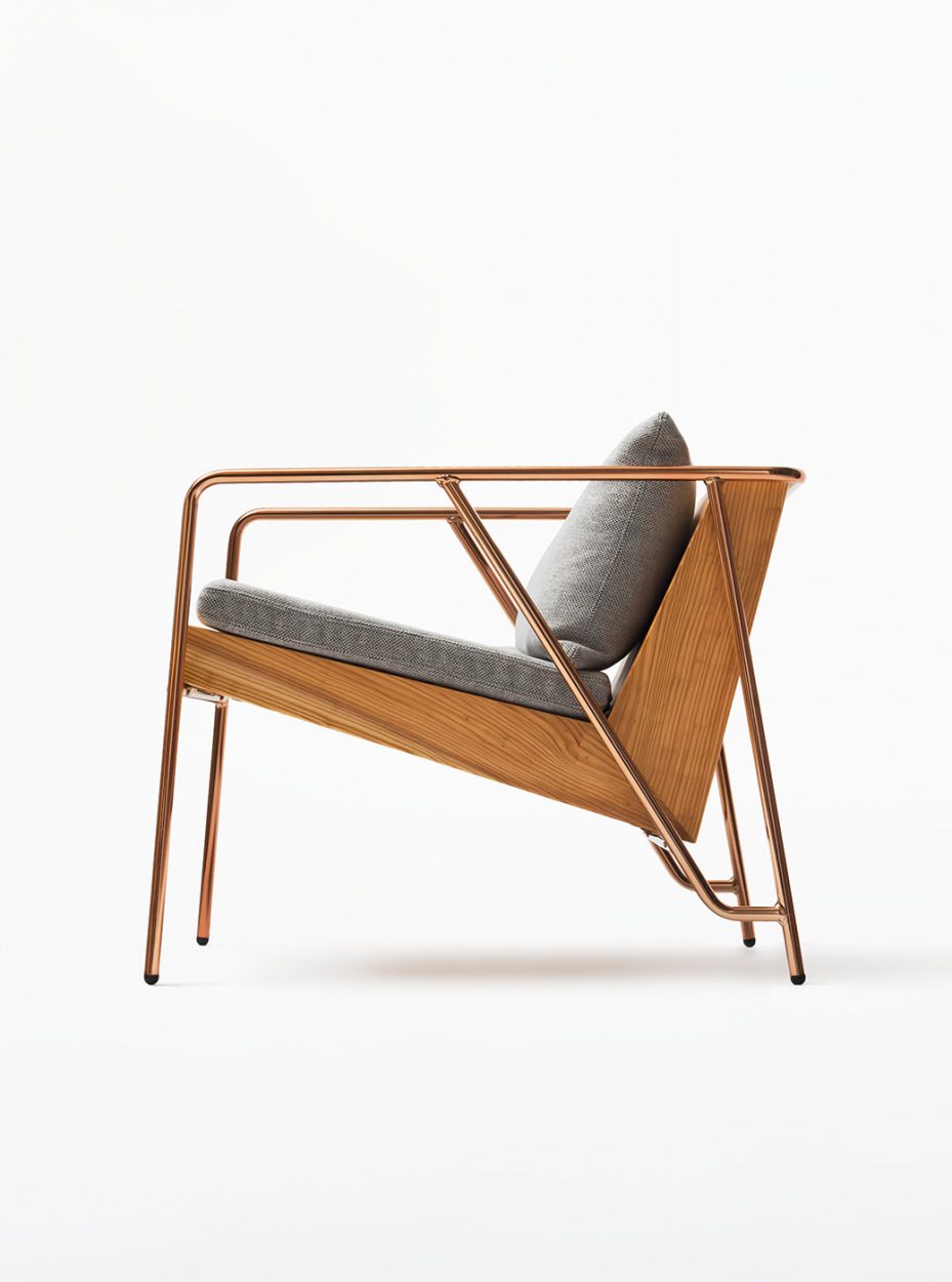 MASS Series Lounge Chair Natural Wood & Copper Frame FIL